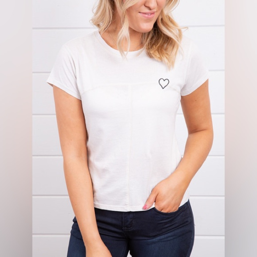 White Heart Embroidered Tee